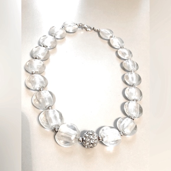 Glass Bead Necklace w/Rhinestone Roller Charm - Picture 7 of 12